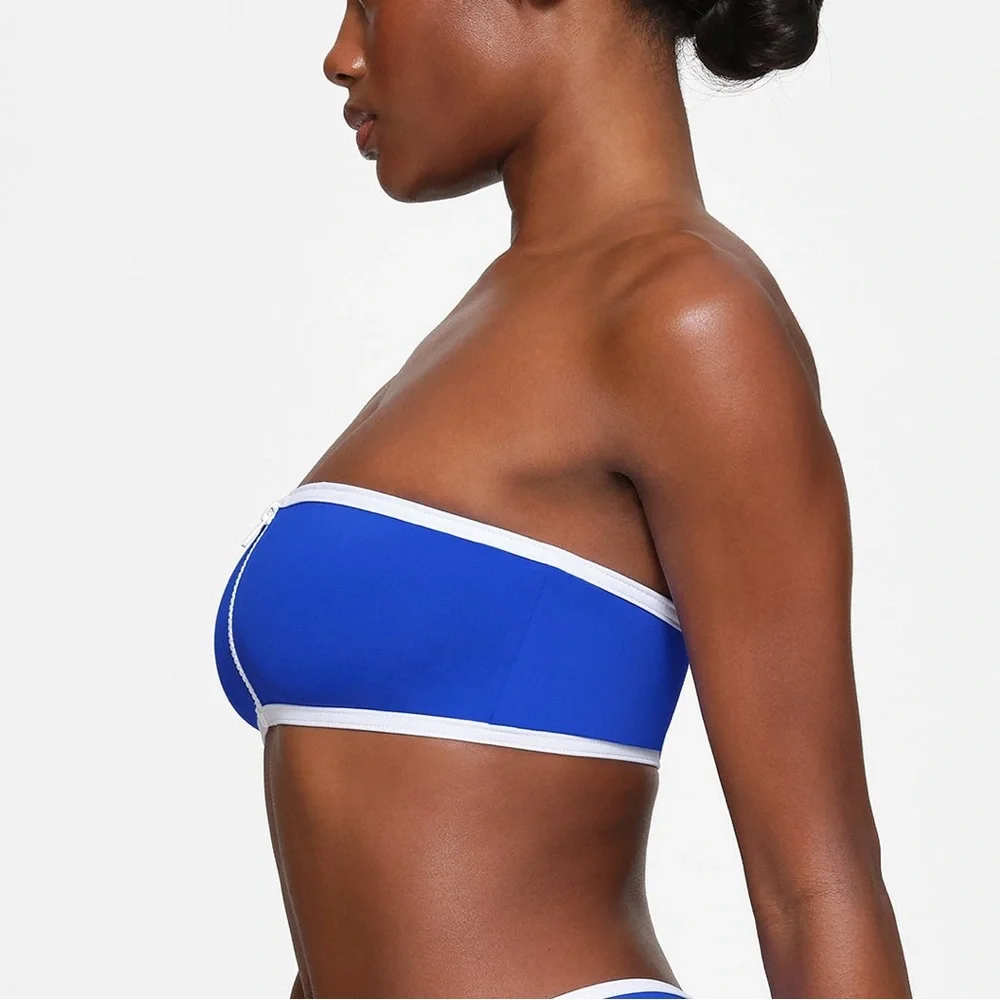 💙SKIMS SPORTY ZIP UP SWIM BANDEAU BIKINI TOP COBALT FLAWED S